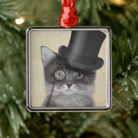 Graue Katze mit Top Hat Ornament Aus Metall (Baum)
