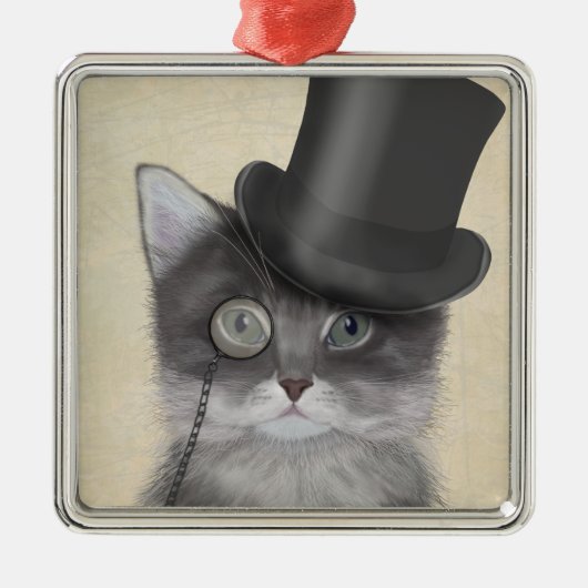 Graue Katze mit Top Hat Ornament Aus Metall (Vorne)