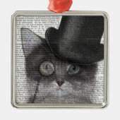 Graue Katze mit Top Hat Ornament Aus Metall (Vorne)