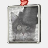 Graue Katze mit Top Hat Ornament Aus Metall (Links)