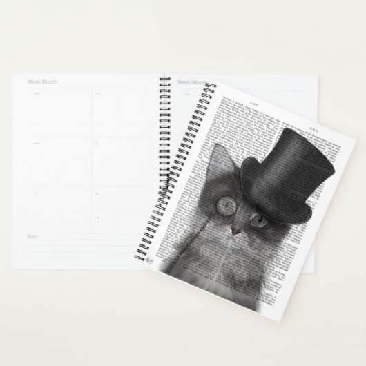 Graue Katze mit Top Hat Planer (Anzeige)