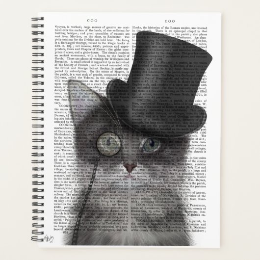 Graue Katze mit Top Hat Planer (Vorderseite)