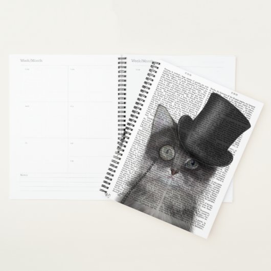 Graue Katze mit Top Hat Planer (Anzeige)