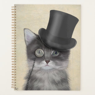 Graue Katze mit Top Hat Planer