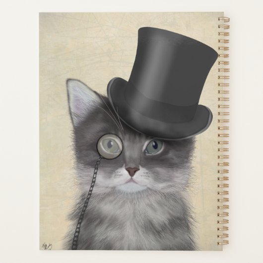 Graue Katze mit Top Hat Planer (Rückseite)