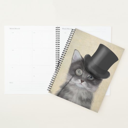 Graue Katze mit Top Hat Planer (Anzeige)
