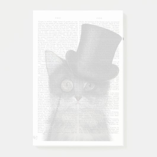 Graue Katze mit Top Hat Post-it Klebezettel (Vorderseite)