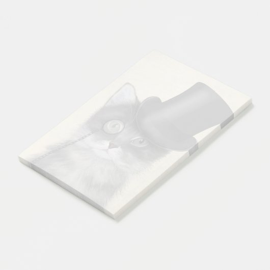 Graue Katze mit Top Hat Post-it Klebezettel (angewinkelt)