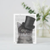 Graue Katze mit Top Hat Postkarte (Stehend Vorderseite)