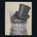 Graue Katze mit Top Hat Puzzle<br><div class="desc">Katze, grau mit Top Hat von FabFunky. Eine Paperkatze trägt einen lustigen Tophat und ein Monokel. | 191553D</div>