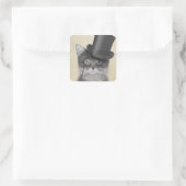 Graue Katze mit Top Hat Quadratischer Aufkleber (Tasche)