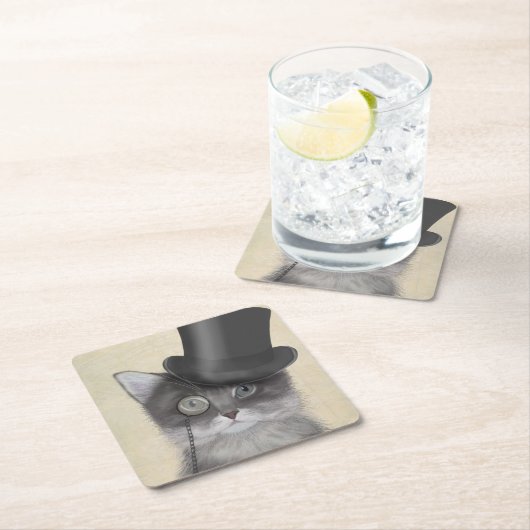 Graue Katze mit Top Hat Rechteckiger Pappuntersetzer (Vor Ort)