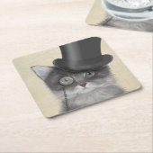 Graue Katze mit Top Hat Rechteckiger Pappuntersetzer (angewinkelt)