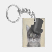 Graue Katze mit Top Hat Schlüsselanhänger (Vorderseite links)