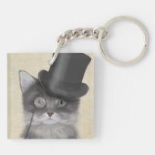 Graue Katze mit Top Hat Schlüsselanhänger (Rückseite)
