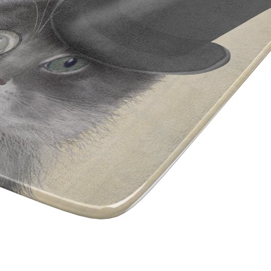 Graue Katze mit Top Hat Schneidebrett (Ecke)