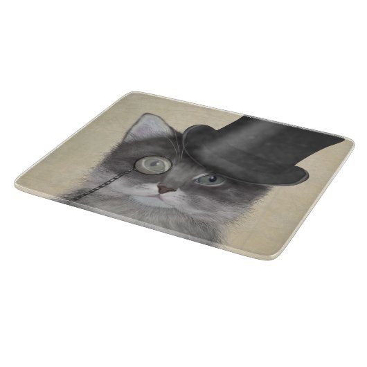 Graue Katze mit Top Hat Schneidebrett (Ecke)