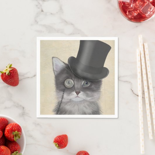 Graue Katze mit Top Hat Serviette (Beispiel)