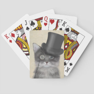 Graue Katze mit Top Hat Spielkarten