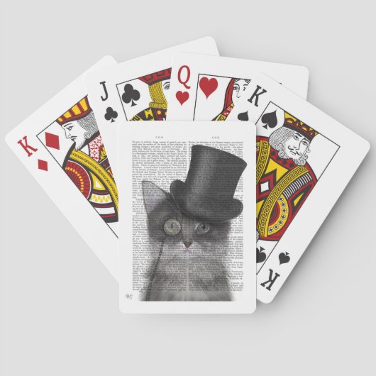 Graue Katze mit Top Hat Spielkarten (Rückseite)