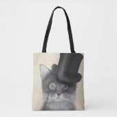 Graue Katze mit Top Hat Tasche (Vorderseite)