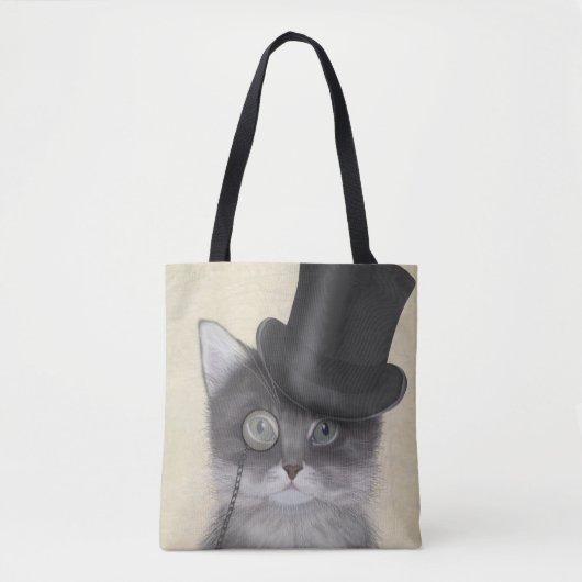 Graue Katze mit Top Hat Tasche (Vorderseite)