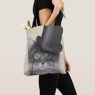 Graue Katze mit Top Hat Tasche