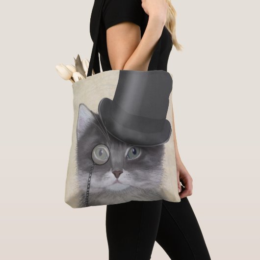 Graue Katze mit Top Hat Tasche (Von Nahem)