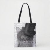 Graue Katze mit Top Hat Tasche (Vorderseite)