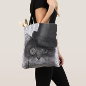 Graue Katze mit Top Hat Tasche (Von Nahem)