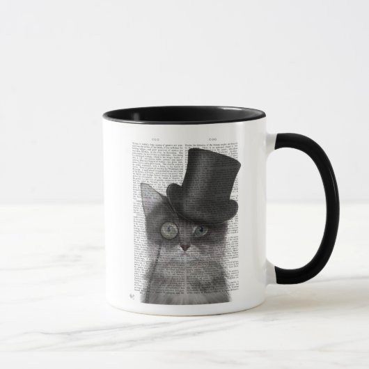 Graue Katze mit Top Hat Tasse (Rechts)