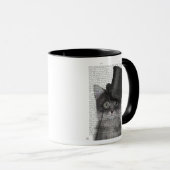 Graue Katze mit Top Hat Tasse (VorderseiteRechts)