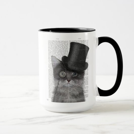 Graue Katze mit Top Hat Tasse (Rechts)