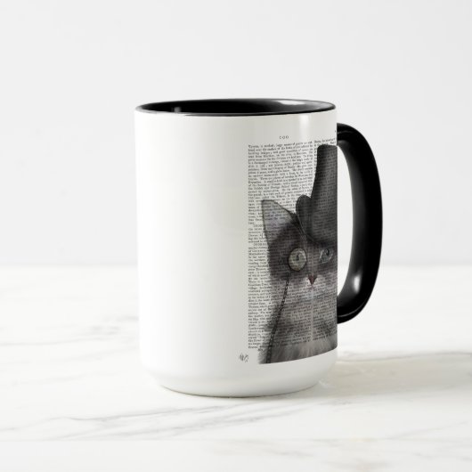 Graue Katze mit Top Hat Tasse (VorderseiteRechts)