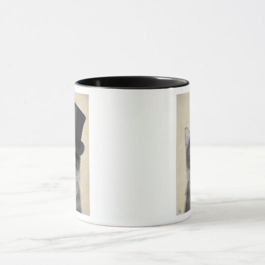 Graue Katze mit Top Hat Tasse (Zentrum)