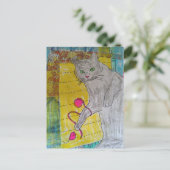 Graue Katze Mixed-Media-Collage Postkarte (Stehend Vorderseite)