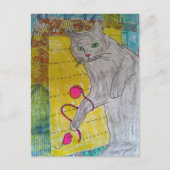 Graue Katze Mixed-Media-Collage Postkarte (Vorderseite)