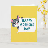 Graue Katze Muttertag Grußkarte Karte (Gelbe Blume)