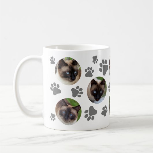 Graue Katze Pawprint 8 FotoCollage Kaffeetasse (Links)