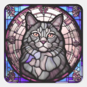 Graue Katze Quadratischer Aufkleber (Vorderseite)