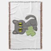 Graue Katze Shamrock-Kleeblatt-Anhänger Decke (Vorderseite Vertikal)