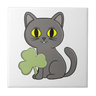 Graue Katze Shamrock Kleeblatt-Anhänger Fliese