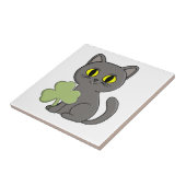 Graue Katze Shamrock Kleeblatt-Anhänger Fliese (Seite)