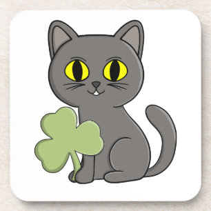 Graue Katze Shamrock-Kleeblatt-Anhänger Getränkeuntersetzer