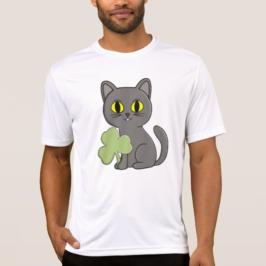 Graue Katze Shamrock-Kleeblatt-Anhänger T-Shirt (Vorderseite)