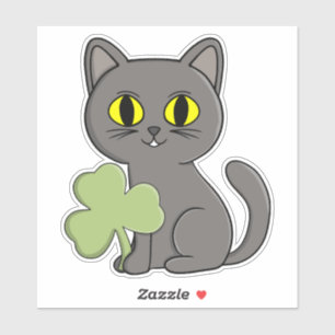 Graue Katze Shamrock Kleeblatt Charm Aufkleber