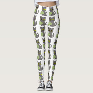 Graue Katze Shamrock Kleeblatt Charm Leggings