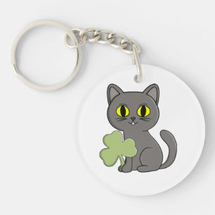 Graue Katze Shamrock Kleeblatt Charm Schlüsselanhänger