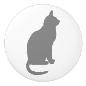 Graue Katze sitzend rechts Keramikknauf (Vorderseite)