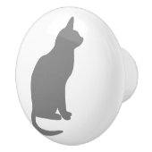 Graue Katze sitzend rechts Keramikknauf (Rechts)